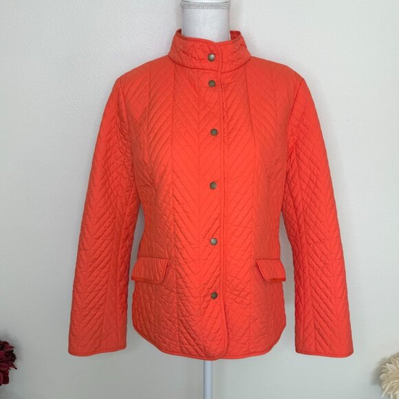 Talbots Diamond Quilted Midweight Jacket L Petite LP Orange Preppy Fall - Picture 1 of 5